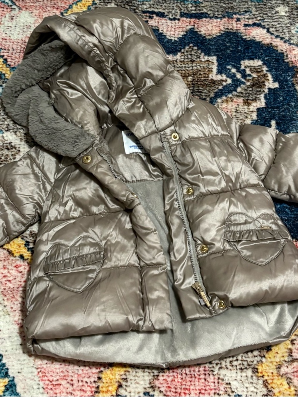 Mayoral Metallic Taupe Baby Girls' Hooded Puffer Jacket - 6M